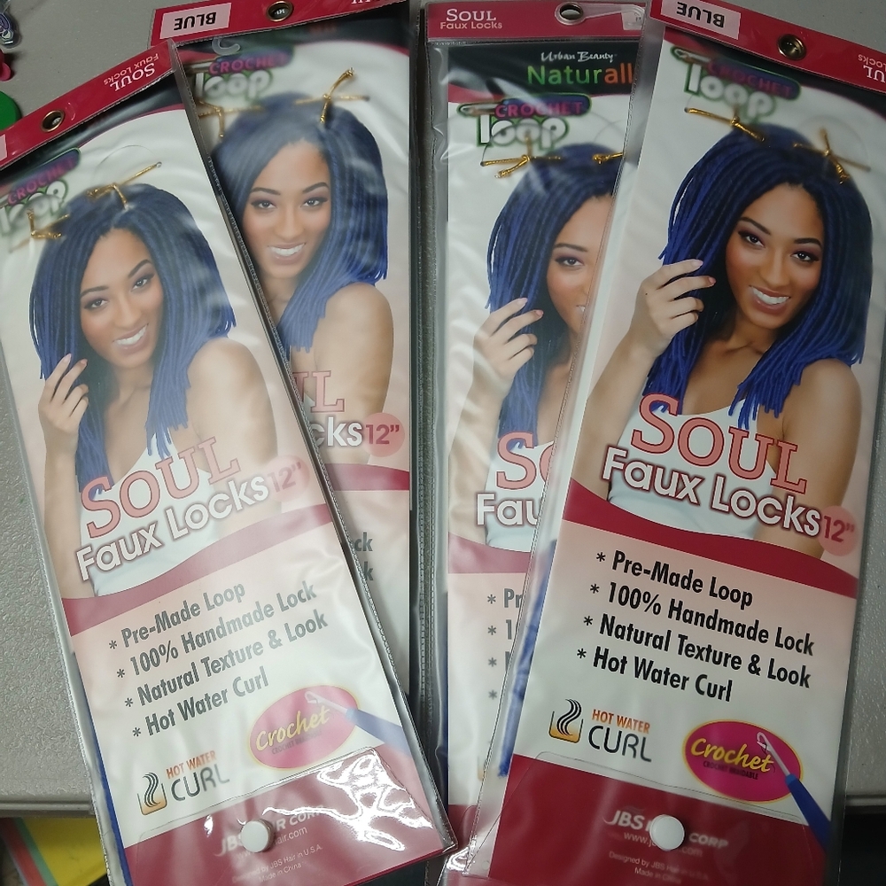 Urban Beauty 12" Soul Faux Locks Pre-Made Loops BLUE Lot of 4 Crochet Loop NIP